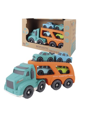 Camión porta coches y 4 coches ECO BIO.Fabricados con paja de trigo. 746T01045 TACHAN
