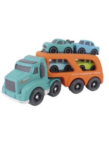 Camión porta coches y 4 coches ECO BIO.Fabricados con paja de trigo. 746T01045 TACHAN