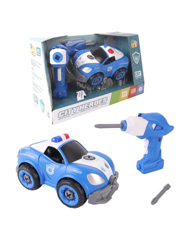 Coche de Policía RC 22 pzas.Construye, Controla y Juega. 746T01024 TACHAN