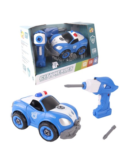 Coche de Policía RC 22 pzas.Construye, Controla y Juega. 746T01024 TACHAN