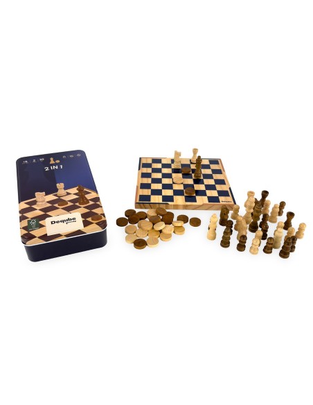 Ajedrez-Damas Metal Box Viaje Madera FSC 940D00326 DEQUBE