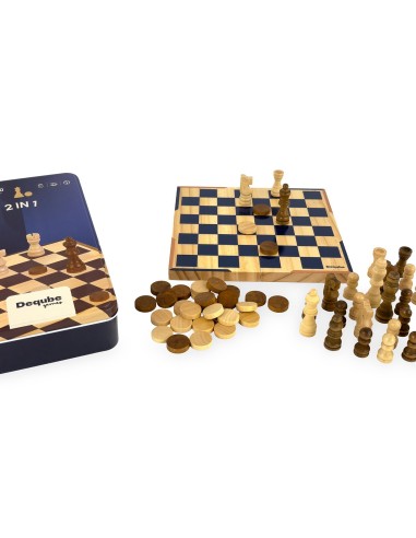 Ajedrez-Damas Metal Box Viaje Madera FSC 940D00326 DEQUBE