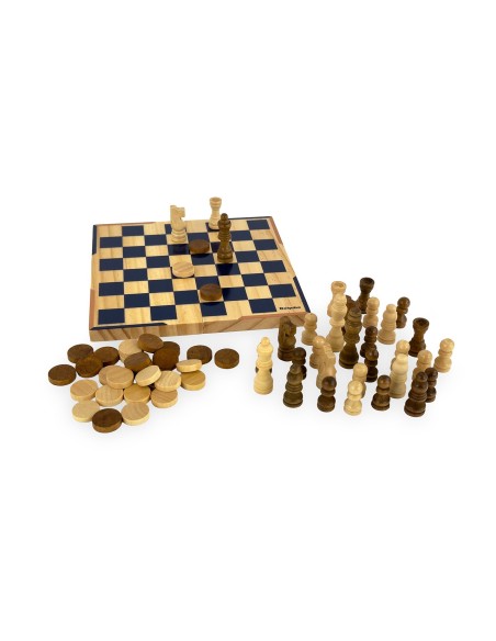 Ajedrez-Damas Metal Box Viaje Madera FSC 940D00326 DEQUBE