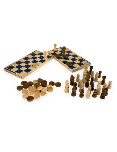 Ajedrez-Damas Metal Box Viaje Madera FSC 940D00326 DEQUBE