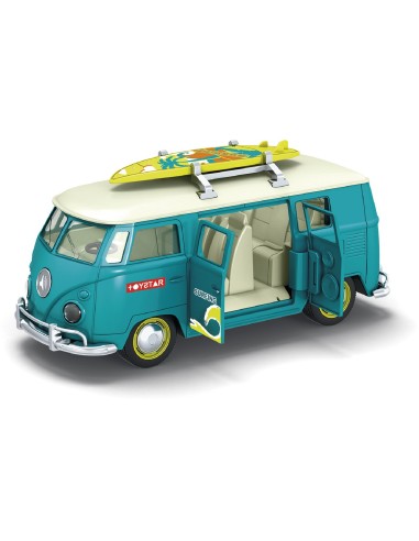 Furgoneta retro surfera a escala 1:14 con luces y música 757T01083 TACHAN