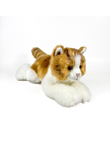 Peluche Gato Marron Y Blanco Tumbado 25Cm 939D00299 BOCALAN DEQUBE