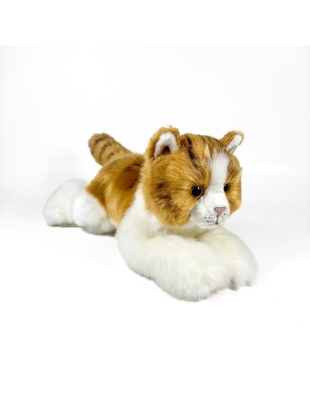 Peluche Gato Marron Y Blanco Tumbado 25Cm 939D00299 BOCALAN DEQUBE