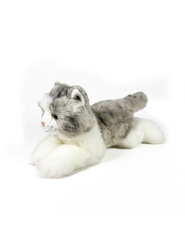 Peluche Gato Gris Y Blanco Tumbado 25Cm 939D00300 BOCALAN DEQUBE
