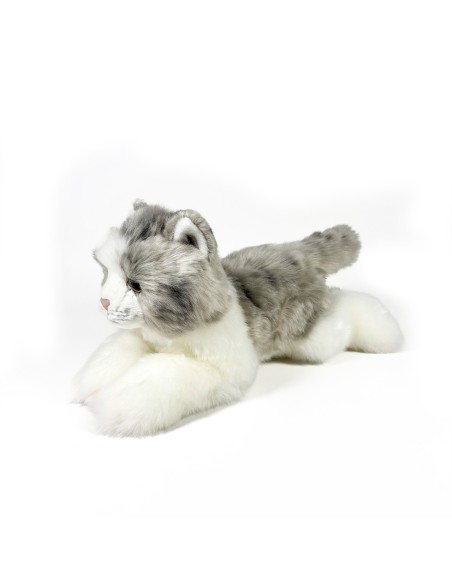 Peluche Gato Gris Y Blanco Tumbado 25Cm 939D00300 BOCALAN DEQUBE