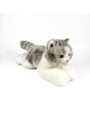 Peluche Gato Gris Y Blanco Tumbado 25Cm 939D00300 BOCALAN DEQUBE