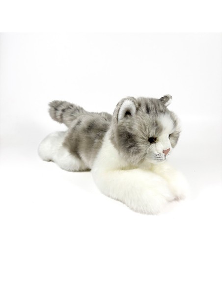 Peluche Gato Gris Y Blanco Tumbado 25Cm 939D00300 BOCALAN DEQUBE