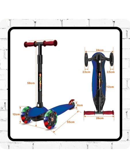 Patinete de 3 ruedas neón con luces led 914D00020 DEQUBE