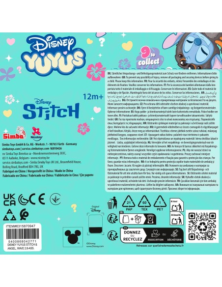 Peluche Yuyus 12 cm Stitch y Angel Serie 2 6315870947 DISNEY SIMBA
