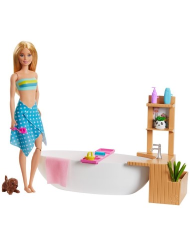 Muñeca y accesorios baño con burbujas GJN32 BARBIE