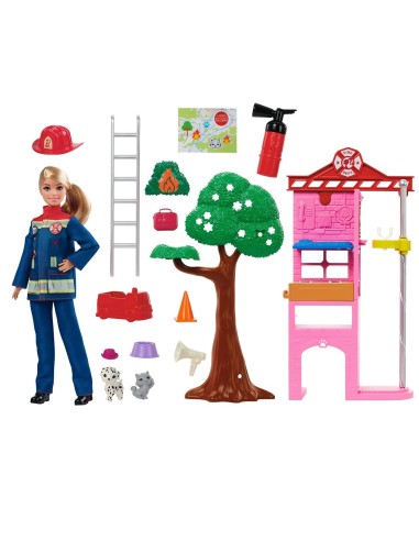 Muñeca Barbie Bombera con estación HRG55 BARBIE
